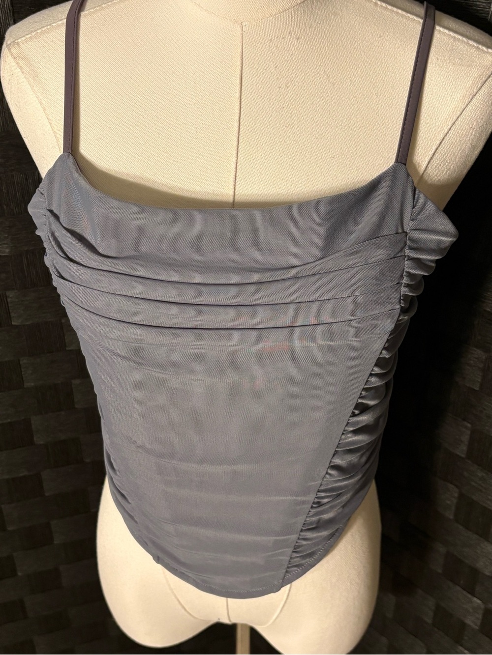 Mesh Ruched Spaghetti Strap  structured Corset zip up Tank Top - Gray